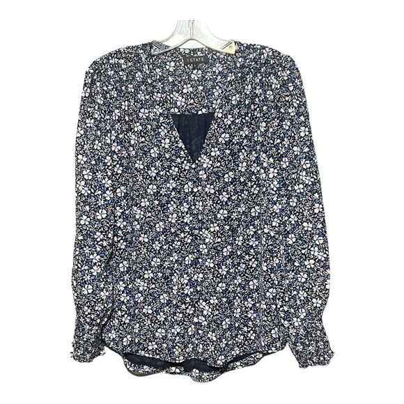 1. State Ditsy Floral Long Sleeve Blouse Blue V-Neck Smocked Ruffle Top Small - Picture 1 of 9